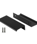 10 Pack Black Cabinet Pulls 3 Inch Aluminum Alloy Edge Finger Pull Dresser Drawer Handles For Kitchen Cabinets Bathrooms And Furniture Sleek Modern Concealed Design Smooth Grip Easy Install, showing screws and two cabinet pulls
