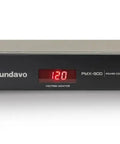 Dope 1U Rack Mount Power Conditioner With Knockout Surge Protection And Slick Noise Filtering Featuring Dual Front Pull Out LED Lights Plus Fast Read Voltage Monitor Display For Tight Audio Gear Setup, front view showing outlets and voltage display.