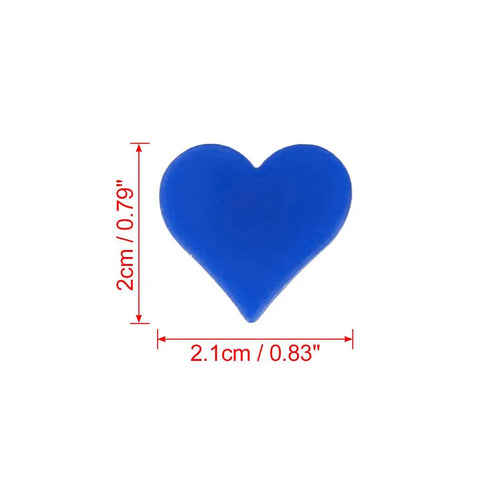 Blue heart bead from 70 Piece Multicolor Heart Shaped Spoke Bead Set for Bikes with Clip On Design durable plastic decoration.