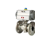 Heavy Duty Stainless Steel Pneumatic Ball Valve With Precision Flange Connection For Scalding Steam Regulation And Bulletproof Industrial Line Shutoffs, DN125 size.