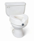 Locking Elevated Toilet Seat With No Arms, 5 Inch Lift, Heavy Duty Supports Up To 350 Lbs, White, installed on standard toilet