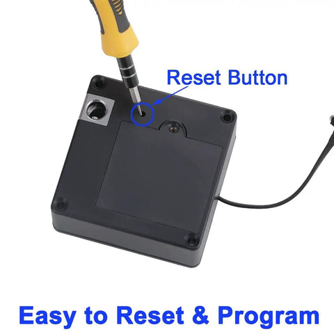 RFID Cabinet Lock With USB Cable hidden DIY lock reset button being pressed with screwdriver for secure access.
