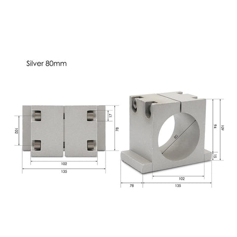 Built Tough CNC Spindle Clamping Bracket For 65Mm And 80Mm Motors Premium Aluminum Alloy Design, 80mm size, silver finish.