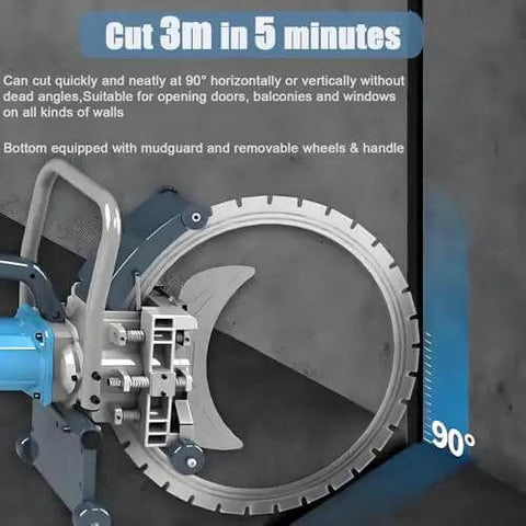 Killer 8800W Brushless Electric Concrete Circular Saw With Smart Water Pump cutting at 90 degrees, featuring a large blade for precise cuts.