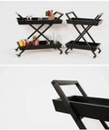 Rock Solid Three Tier Kitchen Storage Cart Featuring Circular Tempered Glass Top And Smooth Gliding Wheels Rust Resistant Steel Drink Trolley display with drinks and snacks.