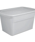 Six Pack Heavy Duty 30 Gallon Plastic Storage Containers With Secure Lids Hella Roomy Gray Bins for organizing household items.