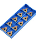 10 Pack Carbide TNMG 160404 Inserts For Lathe Turning Steel And Cast Iron Triangular Metal Cutting Tools 16 By 5mm in blue case