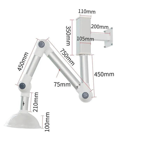 Wall Mounted Fume Extraction Hood With 360 Degree Rotation, Heavy Duty Industrial Exhaust Vent dimensions detailed view