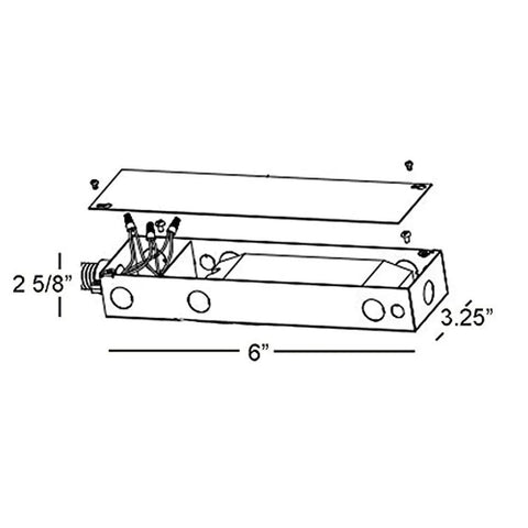 Diagram of EN-2460-RB2 Remote Enclosed Electronic Transformer For Low Voltage LED Lighting showing dimensions and layout
