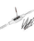 Mini Tap Set With High Speed Steel Tapping Tools Ten Size Range From M1 To M3.5 For Metal Threading Great For DIY Projects And Precision Threads In Aluminum Steel And Brass, displayed with handle and taps.