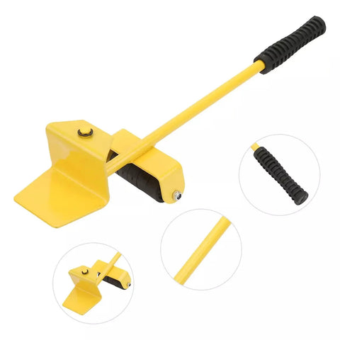 Heavy Duty Furniture Lifter And Mover Tool Set With 4 Roller Sliders for moving appliances with a yellow lever handle.