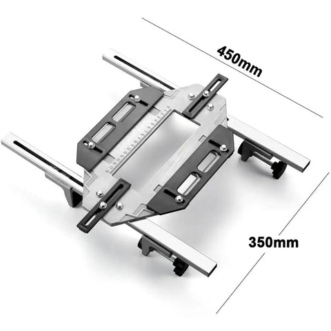 Foolproof Wood Door Grooving Positioner Featuring Flexible Door Hinge Router Template, 450mm by 350mm aluminum base for precise routing.