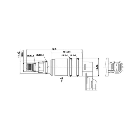 Technical diagram of Ford AC Compressor Control Solenoid Valve VS16 87mm Replacement for Efficient Cooling, showing dimensions.