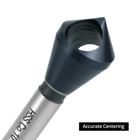 Close-up of one bit from Four Piece Cobalt Countersink Chamfer Tool Set Single End M35 High Speed Steel 90 Degree Cutting Angle