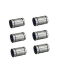Four Pack LM10UU Linear Bearing Bushing 10mm CNC Linear Bearings for Rods and Rails Smooth Motion Low Friction Easy Install Durable Steel Construction for Precise Gantry and CNC Projects, six bearings shown