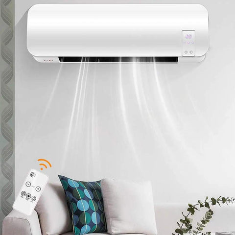 2000W Electric Space Heater Packed With PTC Ceramic Core And Smart Remote Timer For Bathrooms Or Bedrooms with remote control on couch.