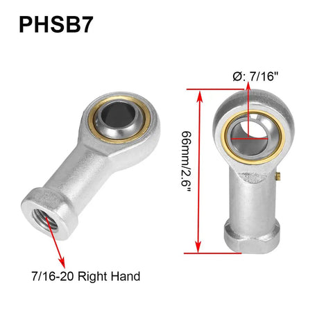 Two Pack Heavy Duty Rod End Bearing With Seven Sixteenths Inch Bore And Seven Sixteenths Twenty Right Hand Female Thread Built Tough For Maximum 11 Degree Angular Misalignment Forged Steel Body Hardened Bearing Steel Ball 13KN Static Load Heim Joint, 7/16 bore