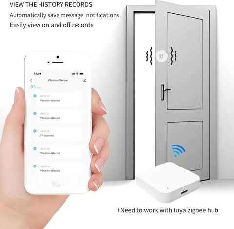 Smart Vibration And Tilt Alarm Sensor Delivers Real Time Alerts To Your Phone Home Assistant And Zigbee2MQTT Compatible Ultra Sensitive Motion Sensing For Instant Security Monitoring on door with phone app history