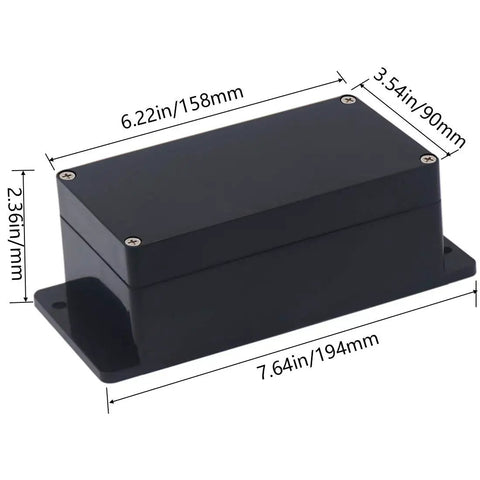 Heavy Duty Rock Solid IP65 Waterproof ABS Plastic Project Box For DIY Electronics And Power Supply Enclosure With Pre Drilled Mounting Holes Built Tough Black size dimensions.