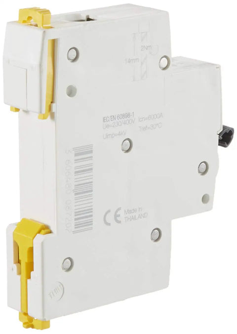 Top Tier Badass Miniature Circuit Breakers 20 Amp One Pole Type C Curve White Finish 12 Piece Set detailed view of a single breaker.