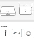 Go Big Or Go Home Bathroom Remodel With This Premium Crystal Glass Vessel Basin featuring technical drawing and accessory details.