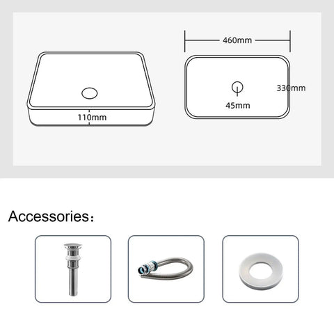 Go Big Or Go Home Bathroom Remodel With This Premium Crystal Glass Vessel Basin featuring technical drawing and accessory details.