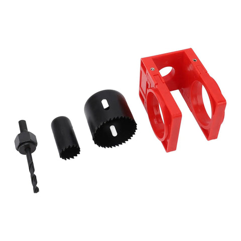 Super Cool Wooden Door Lock Installation Kit With Carbon Steel Saw Blades And Guide Template For Easy Deadbolt Setup On Doors, Fits Multiple Sizes, red and black drill set