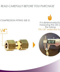 Ice maker water line brass compression fittings, 1/4" OD x 1/4" OD, pair, front view