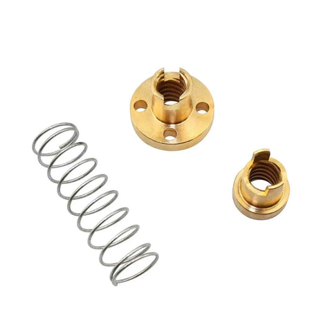 Linear Motion T8 Lead Screw With Anti Backlash Nut components including nuts and spring for precise CNC and 3D printing setup