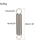 Extended Tension Spring With Dual Hook, Stainless Steel, 0.02 Inch Wire, 0.24 Inch Outer Diameter, 1.38 Inch Free Length, 10 Pack