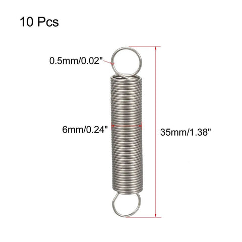 Extended Tension Spring With Dual Hook, Stainless Steel, 0.02 Inch Wire, 0.24 Inch Outer Diameter, 1.38 Inch Free Length, 10 Pack