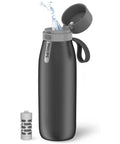 Stainless Steel Water Bottle With Filter That Delivers Fresher Tasting Water On The Go GoZero Everyday BPA Free shown with an open lid.