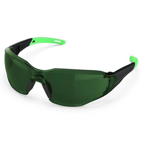 Heavy Duty Laser Safety Glasses Beast Mode OD4 Eye Protection Blocking 180NM To 660NM UV And Green Lasers with green frame and anti-fog lenses.