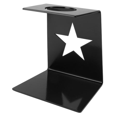 Premium Solid Iron Pour Over Coffee Dripper Station with star cutout design, heavy duty black iron for mess free brewing.