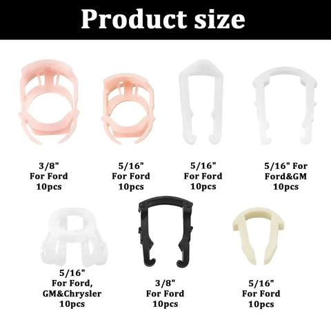 Assorted sizes and colors of 70 Piece Car Fuel Line Retainer Clips Kit With Three Eighths Inch And Five Sixteenths Inch Nylon Retainers