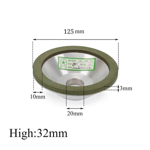 Pro Grade Diamond Grinding Wheel Resin Bond Circle Sharpener for Carbide, Metal, and Tungsten Steel Milling Cutters, 125mm diameter.