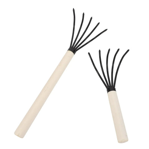 2 Pack Clam Rake With Handle For Beachside Digging Portable Seafood Tool Lightweight and Durable, wooden handles, two sizes