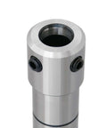 Close-up of Accusize magnetic drill annular cutter arbor, MT4 to 3/4 in Weldon shank, silver metal with screw ports.