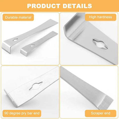Two Piece Pry Bar Scraper Set With 7-1/4 Inch And 9-1/4 Inch Stainless Steel Flat Pry Bars With Built In Nail Puller featured details