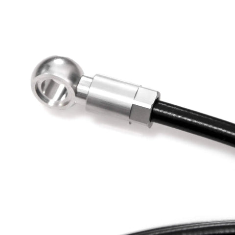 Close-up of 2500mm Bicycle Hydraulic Disc Brake Hose Kit for Shimano BH90 System With Banjo Adapter Cut To Fit Length Aluminum Banjo.