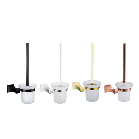 Straight Up Heavy Duty Wall Mounted Toilet Brush Holder With Chrome Suction Pad And Glass Cup in multiple finishes.