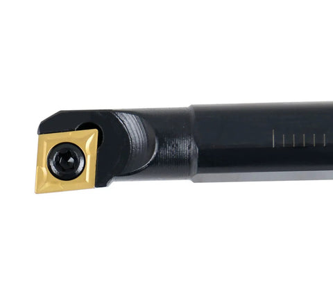 Half Inch Shank Indexable Boring Bar With CCMT32.5 Insert, 7 Inch Overall Length, Negative 5 Degree End and Side Cutting Angles