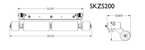 Technical diagram of Walk Behind Lawn Stripe Kit with Heavy Duty Roller for 48, 52, 61 inch decks showing measurements.