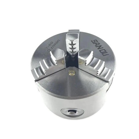 High-Performance K11-80 Metal Lathe Chuck, 80mm 3-Jaw Scroll Design For Mini Mills And Woodworking Tools, with hardened steel jaws.