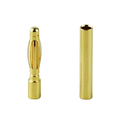 Gold Plated 2.0mm Bullet Banana Connectors Set, 30 Pairs (30 Male And 30 Female), close-up of a male connector and sleeve.