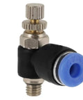 Close-up of 20 Pieces Push To Connect Pneumatic Fittings M5 For 4Mm OD Tubing 360 Degree Rotating Quick Connect Valve, brass and plastic