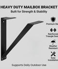 Rugged 13.5 Inch Stainless Steel Mailbox Bracket With Post Hardware, Rust Resistant Black Mount For Residential And Commercial Use, All Weather Mailbox Support, shown angled