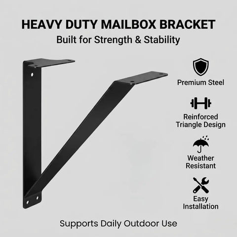Rugged 13.5 Inch Stainless Steel Mailbox Bracket With Post Hardware, Rust Resistant Black Mount For Residential And Commercial Use, All Weather Mailbox Support, shown angled