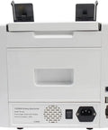 Back view of Super Fast Automatic Money Counter With Touchscreen Panel, detailing ports and specifications.