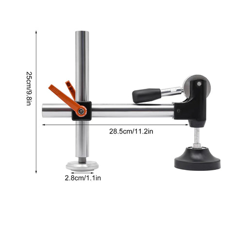 Heavy Duty Table Saw Presser With Adjustable Cast Iron Clamp For Woodworking Projects, 25cm height, 28.5cm width, silver material.